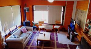 a living room with a couch and a tv at Posada Copahue in San Carlos de Bariloche