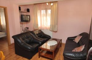 a living room with a leather couch and a table at Apartments with a parking space Selce, Crikvenica - 5287 in Selce