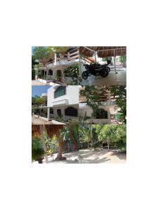 a collage of photos of a building with a motorcycle at Hotel Villa Mary Apartaestudios playa in Puerto Colombia