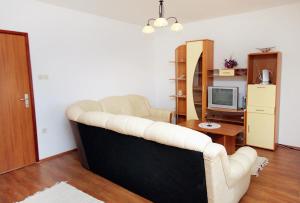 sala de estar con sofá y TV en Apartments with a swimming pool Novi Vinodolski - 5479, en Novi Vinodolski