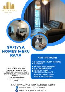 ein Flyer für ein Miethaus in einem Wohnzimmer in der Unterkunft SAFIYYA HOMES MERU RAYA - WIFI/NETFLIX in Ipoh