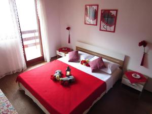 sypialnia z dużym łóżkiem i czerwonym kocem w obiekcie Seaside secluded apartments Cove Pobij, Hvar - 5633 w mieście Gdinj