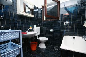 Baño de azulejos negros con aseo y lavamanos en Apartments with a parking space Jadranovo, Crikvenica - 5533, en Jadranovo