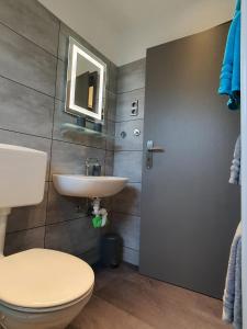 uma casa de banho com um WC e um lavatório em FeWo Sonja em Sankt Andreasberg