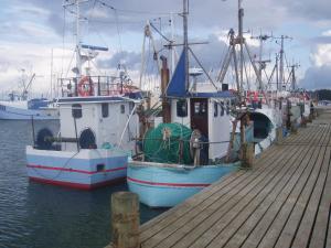 dos barcos atracados en un muelle en el agua en Glyngøre Bed & Breakfast II, en Glyngøre