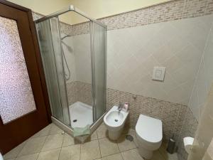 ein Bad mit einer Dusche, einem WC und einem Waschbecken in der Unterkunft LA CASA IN COLLINA in Veroli