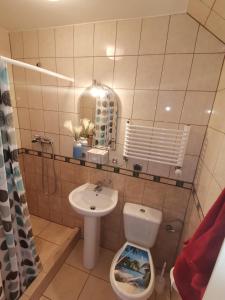 een badkamer met een toilet en een wastafel bij Pokoje gościnne u Aleksandry in Hel