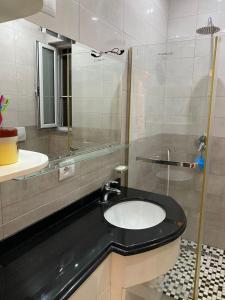 a bathroom with a sink and a shower at Villa Nikol in Tirana