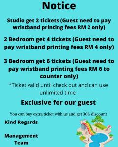 a flyer for a ticket to a water park at BY LG Water Themepark Suites Melaka By GGM in Melaka
