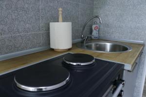 a kitchen with a stove top with a sink at Zlatne perle in Vrdnik