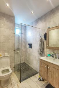 a bathroom with a shower and a toilet and a sink at PERFECT APPART Grand Baie Centre Next To Super U, 5 Minutes from beach in Grand Baie