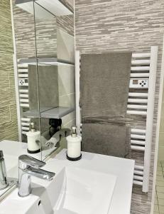a bathroom with a sink and a mirror at Charmant studio au coeur du centre ville in Chagny