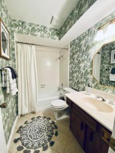 a bathroom with a toilet and a sink at Highland Village, TX. Charming mid-century ranch. in Highland Village
