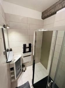 un bagno con doccia e lavandino di Appartement T2 dans le centre ville de Carcassonne a Carcassonne