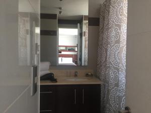 bagno con lavandino e specchio di Brizen Apartments - Manuel Montt a Santiago