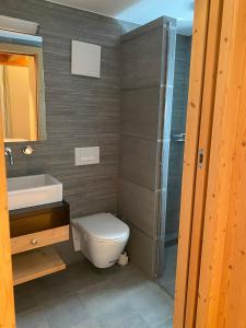 a bathroom with a toilet and a sink and a shower at ClubHotel Hinterthal Am FlorySee 12 in Hinterthal