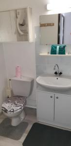 a white bathroom with a toilet and a sink at appartement pendine 1 plein sud 53m2 in Puy-Saint-Vincent