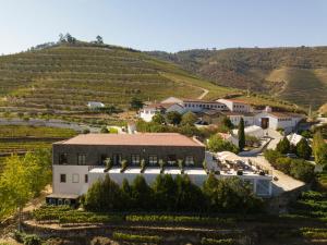 uma vista aérea de uma casa numa vinha em Quinta de São Luiz The Vine House em Tabuaço