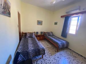 1 dormitorio con 2 camas y ventana en The Condo Palace in Agia Marina, en Agia Marina