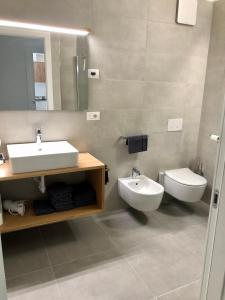ein Bad mit einem Waschbecken und einem WC in der Unterkunft Emma‘s Riva-Dream deluxe in Riva del Garda