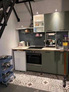eine Küche mit Herd und Spüle in der Unterkunft Suite in Oltrepo’ Pavese in Montescano