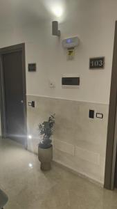 um corredor com um vaso de plantas num edifício em Novara em Novara