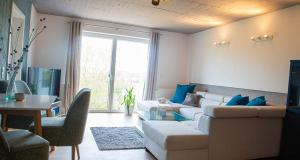 ein Wohnzimmer mit einem Sofa und einem Tisch in der Unterkunft Meisterhaus Apartments in Glauchau