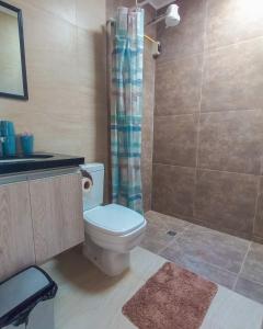La salle de bains est pourvue d'une douche et de toilettes. dans l'établissement Sun Cottage - Mar Adentro, à Santa Cruz de la Sierra