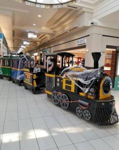 a toy train is on display in a mall at Adorable Private Suite in Ajax, unique 2 story in Ajax