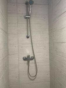 a shower with a shower head on a wall at Downtown Core Apartments in Budapest