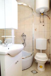 ein Bad mit einem WC, einem Waschbecken und einer Dusche in der Unterkunft Holiday house with a parking space Lukoran (Ugljan) - 6234 in Lukoran