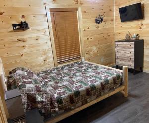 a bedroom with a bed and a dresser at Paradise at the Smokies Cabin in Sevierville