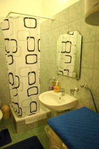 ein Bad mit einem Waschbecken und einem Duschvorhang in der Unterkunft Apartments with a parking space Vodice - 6233 in Vodice