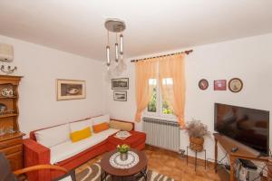 a living room with a couch and a tv at Apartments with a parking space Molat - 6249 in Molat