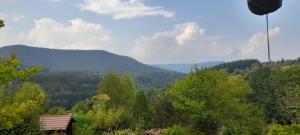 a view of a valley with trees and mountains at Le petit paradis de Sylvala in Bourg-Bruche