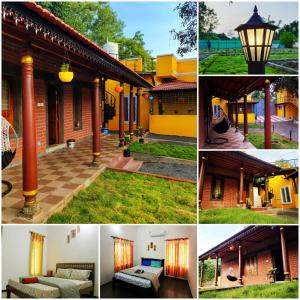 un collage de cuatro fotos de una casa en De Asian Villa Pondicherry, en Auroville