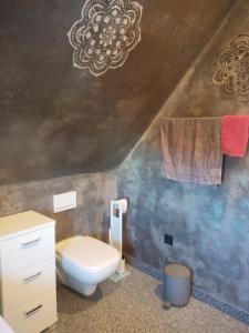 歐斯巴赫的住宿－Zum Aufstieg，一间带卫生间的浴室和墙上的绘画