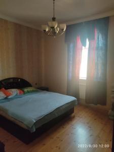 Schlafzimmer mit einem Bett und einem Fenster in der Unterkunft Cozy home for leisure in Baku