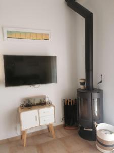 sala de estar con chimenea y TV de pantalla plana en Botavara, en Cabo de Gata