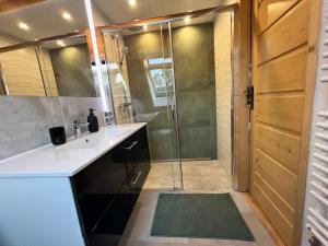 łazienka z prysznicem i umywalką w obiekcie Tatrydom Apartament Loft z kominkiem w Zakopanem +23 zdjęcia