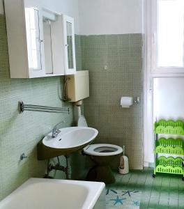 uma casa de banho com um WC e um lavatório em Apartments with a parking space Metajna, Pag - 6423 em Metajna