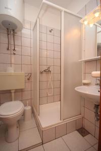 a bathroom with a shower and a toilet and a sink at Apartments with a parking space Kustici, Pag - 6287 in Kustići