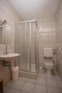 ein Bad mit einer Dusche, einem WC und einem Waschbecken in der Unterkunft Apartments with a parking space Mandre, Pag - 6405 in Kolan