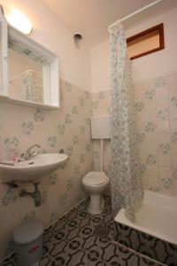 een badkamer met een wastafel, een toilet en een douche bij Apartments by the sea Sukosan, Zadar - 6402 in Sukošan