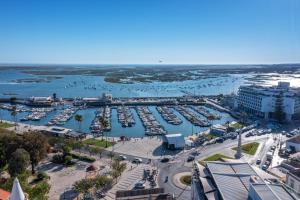 an aerial view of a marina with boats in the water at Privilege Deluxe Apartment Casa Mãe, Faro in Faro
