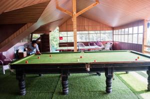 a man in a room with a pool table at Oakwood Hamlet Resort in Shogi