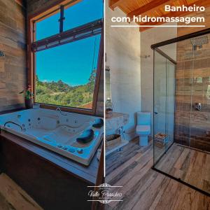 twee foto's van een badkamer met een bad en een raam bij Valle Paradiso in Praia do Rosa
