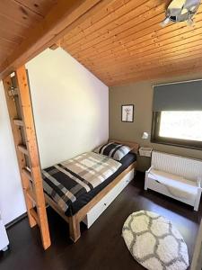Dormitorio pequeño con litera y escalera en Sauerländer Henne-Lütt, en Meschede