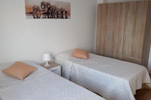 een slaapkamer met 2 bedden en een foto aan de muur bij Ven y desconecta!! in Viana