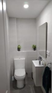 een witte badkamer met een toilet en een wastafel bij Ven y desconecta!! in Viana